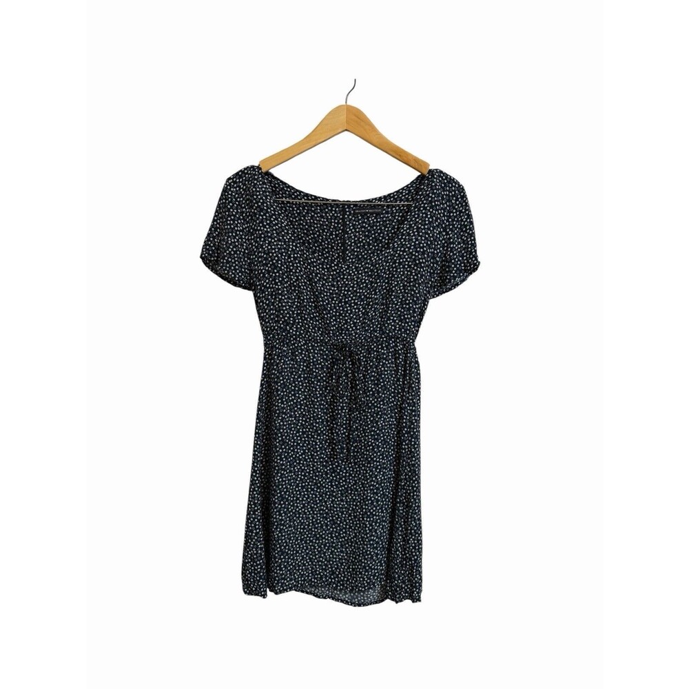 Brandy Melville Navy Floral Ditsy  Mini Dress Square Neck Tie Waist OS